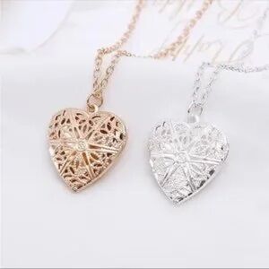 Intricate Heart Pendant Necklace Set in Gold and Silver